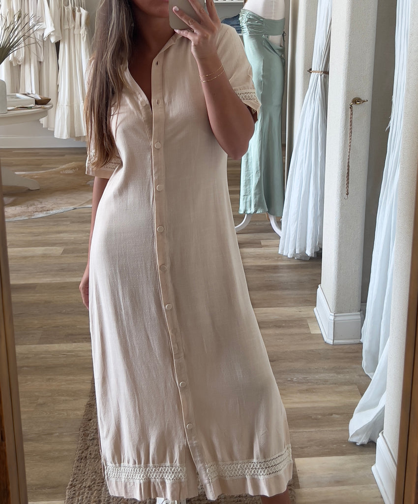 haven midi dress Loft Haven Well Within Linen Pintuck Midi Dress Size Small Sandstone Women's
